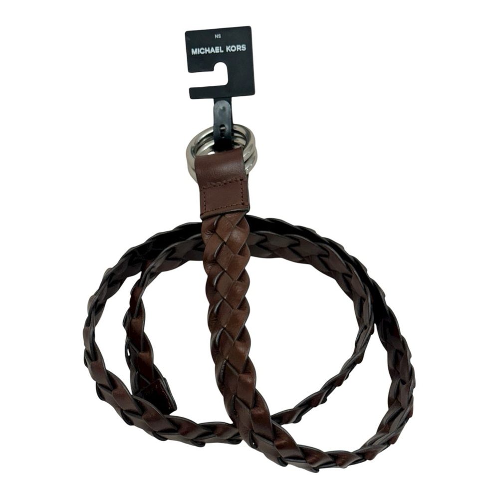 Michael Kors Dark Brown Braided Belt with Silver Buckle Large